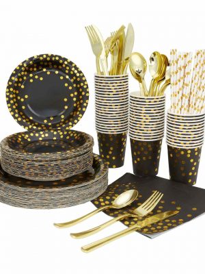 Disposable paper cups kits with black golden dots