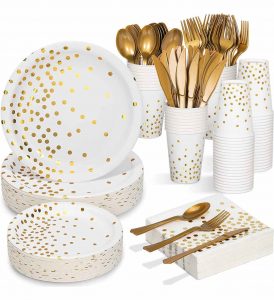 Disposable paper cups kits with golden dots