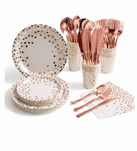 Disposable paper cups kits with rose gold dots