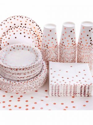 Disposable paper cups kits with rose gold dots