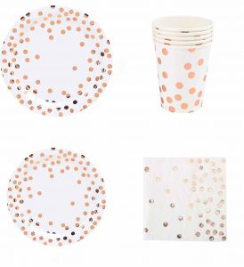 Disposable paper cups kits with rose gold dots