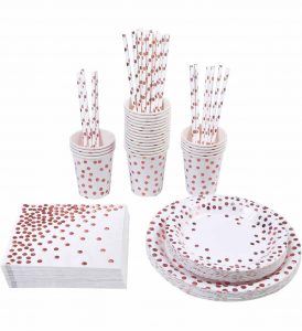 Disposable paper cups kits with rose gold dots