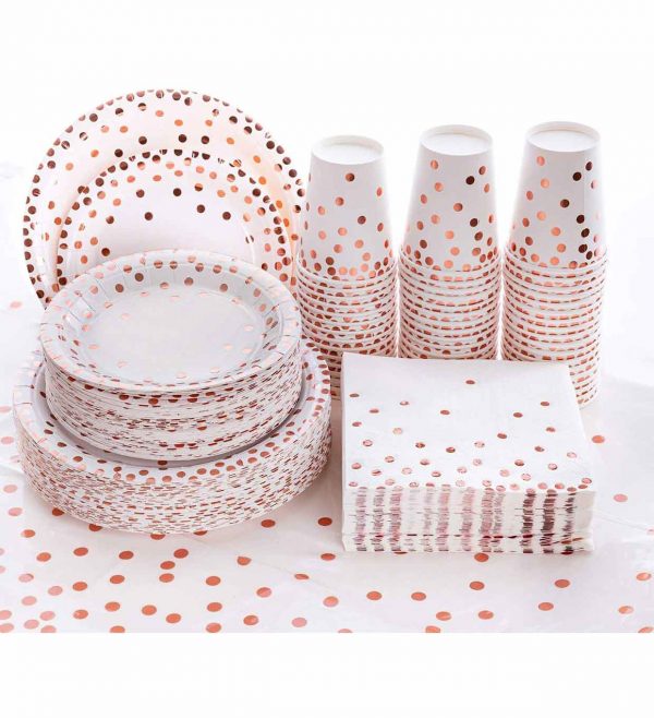 Disposable paper cups kits with rose gold dots