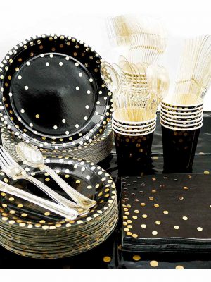 Paper lunch plates with black golden dots