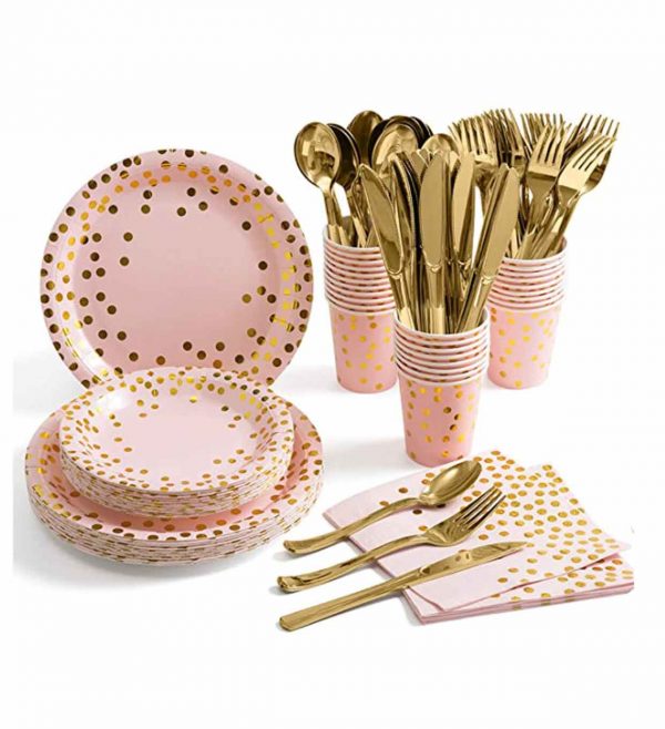Paper lunch plates with golden dots