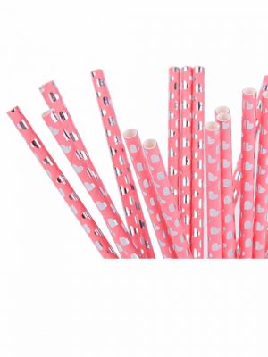 Paper straws with pink dots
