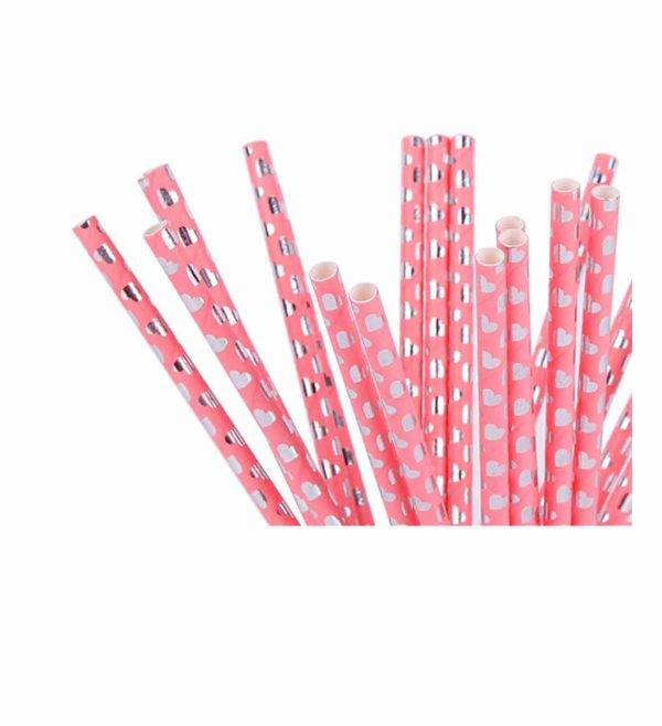 Paper straws with pink dots