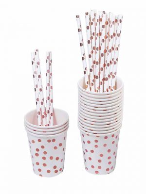 Paper straws with rose dots
