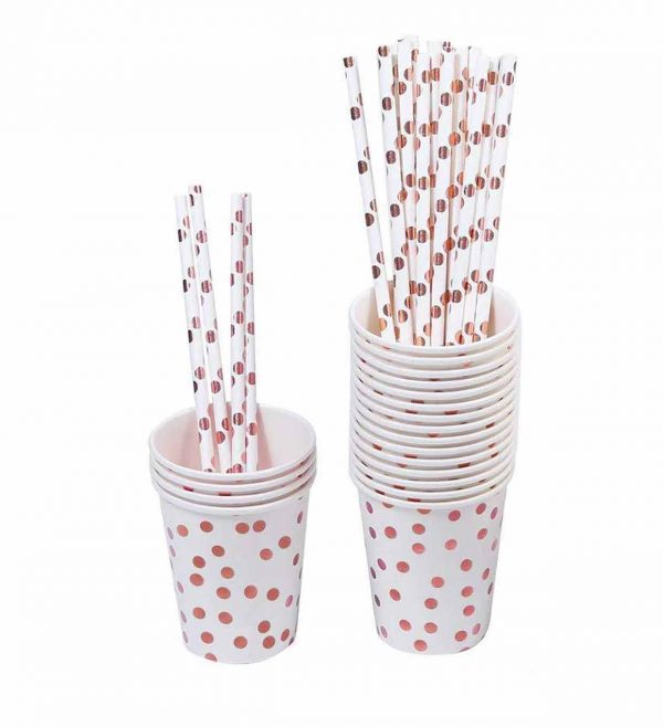 Paper straws with rose dots