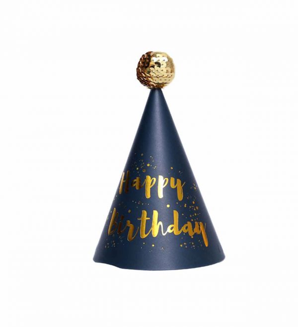 Party paper hat with golden and blue