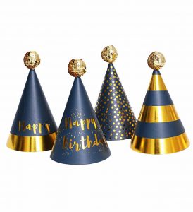 Party paper hat with golden and blue