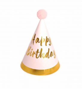 Party paper hat with golden happy birthday