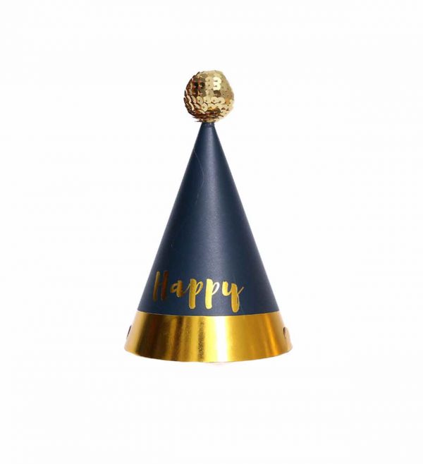 Party paper hat with golden and blue