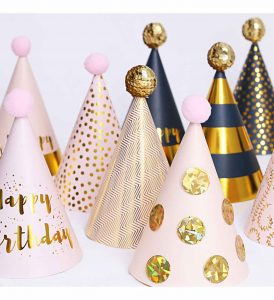 party paper hat with pink dots