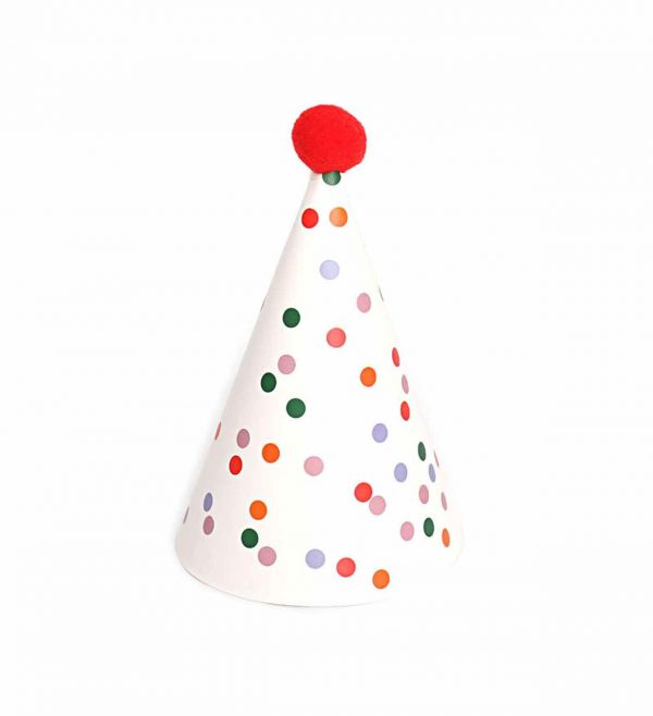 Party paper hat with multi color dots