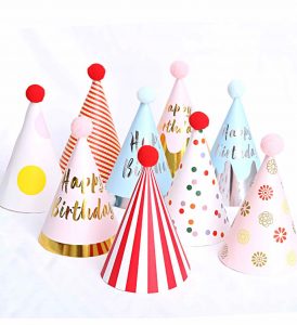Party paper hat with multi color dots
