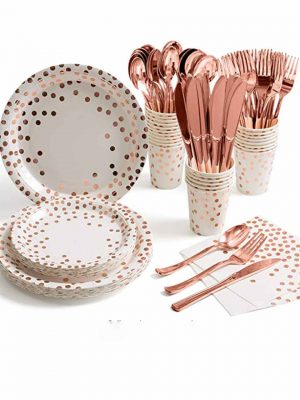 Plastic knives and fork with rose golden