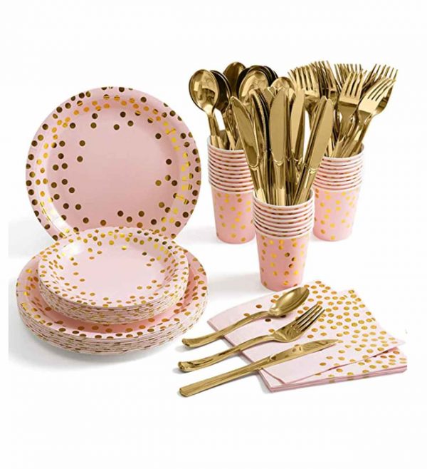 Plastic knives and fork with golden