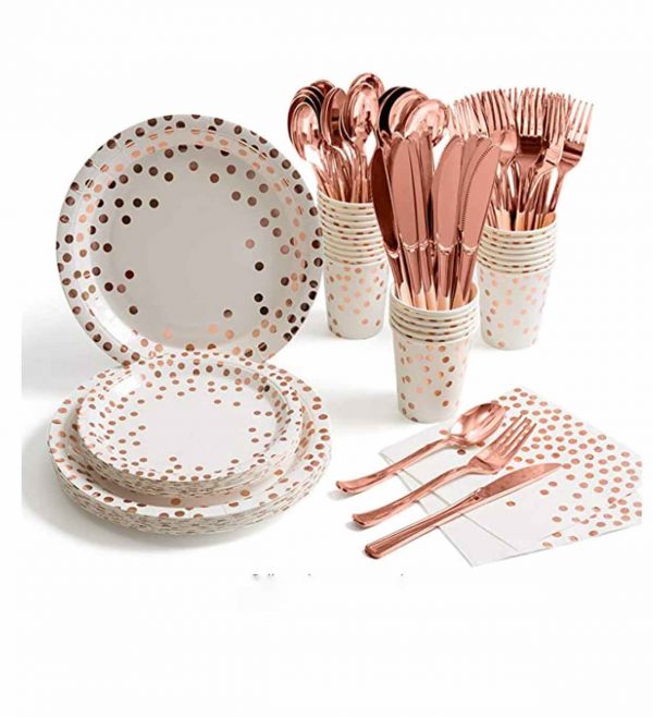 Plastic knives and fork with rose golden