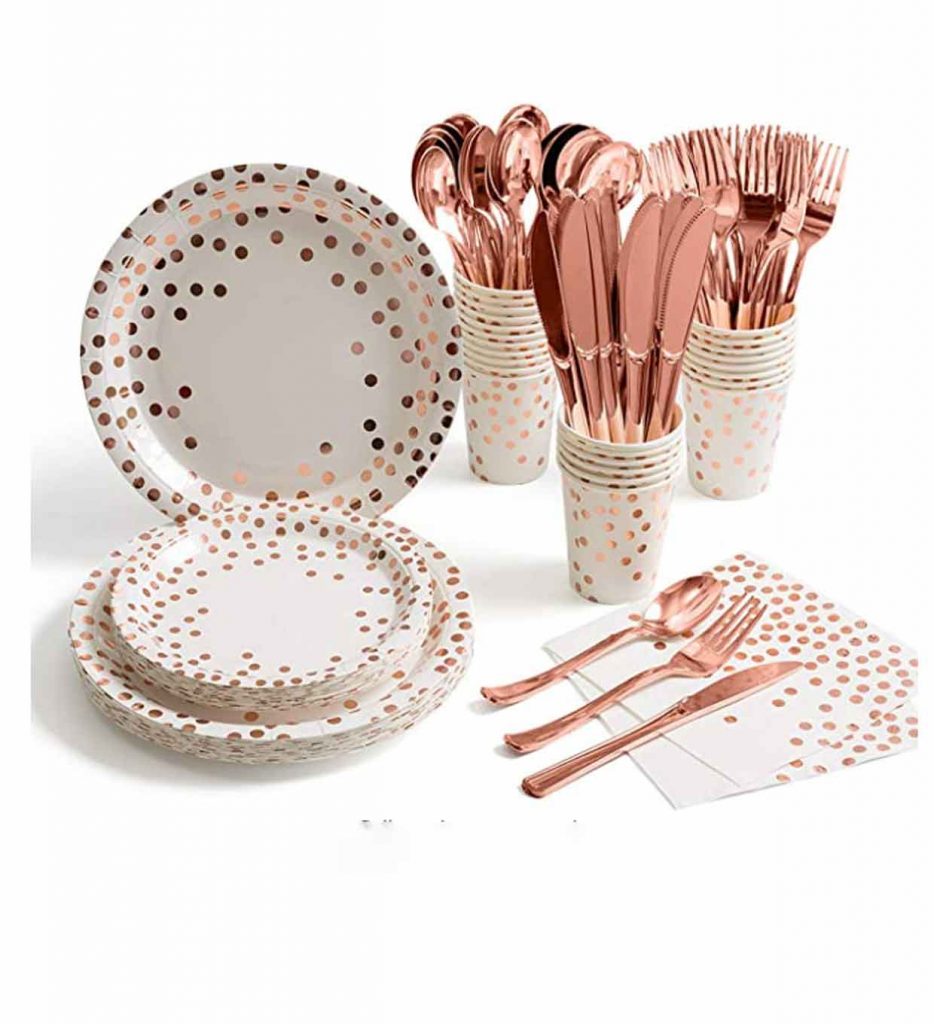 Plastic knives and fork with rose golden