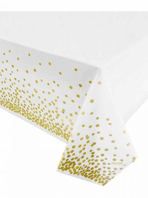 Plastic table cover with golden dots