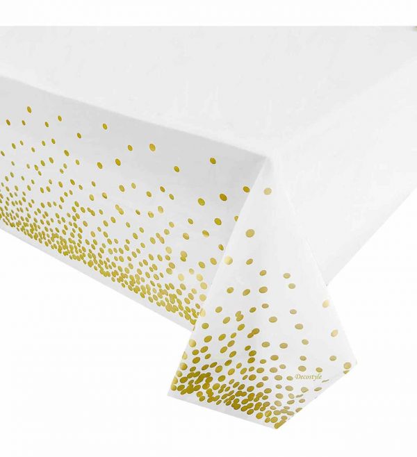 Plastic table cover with golden dots